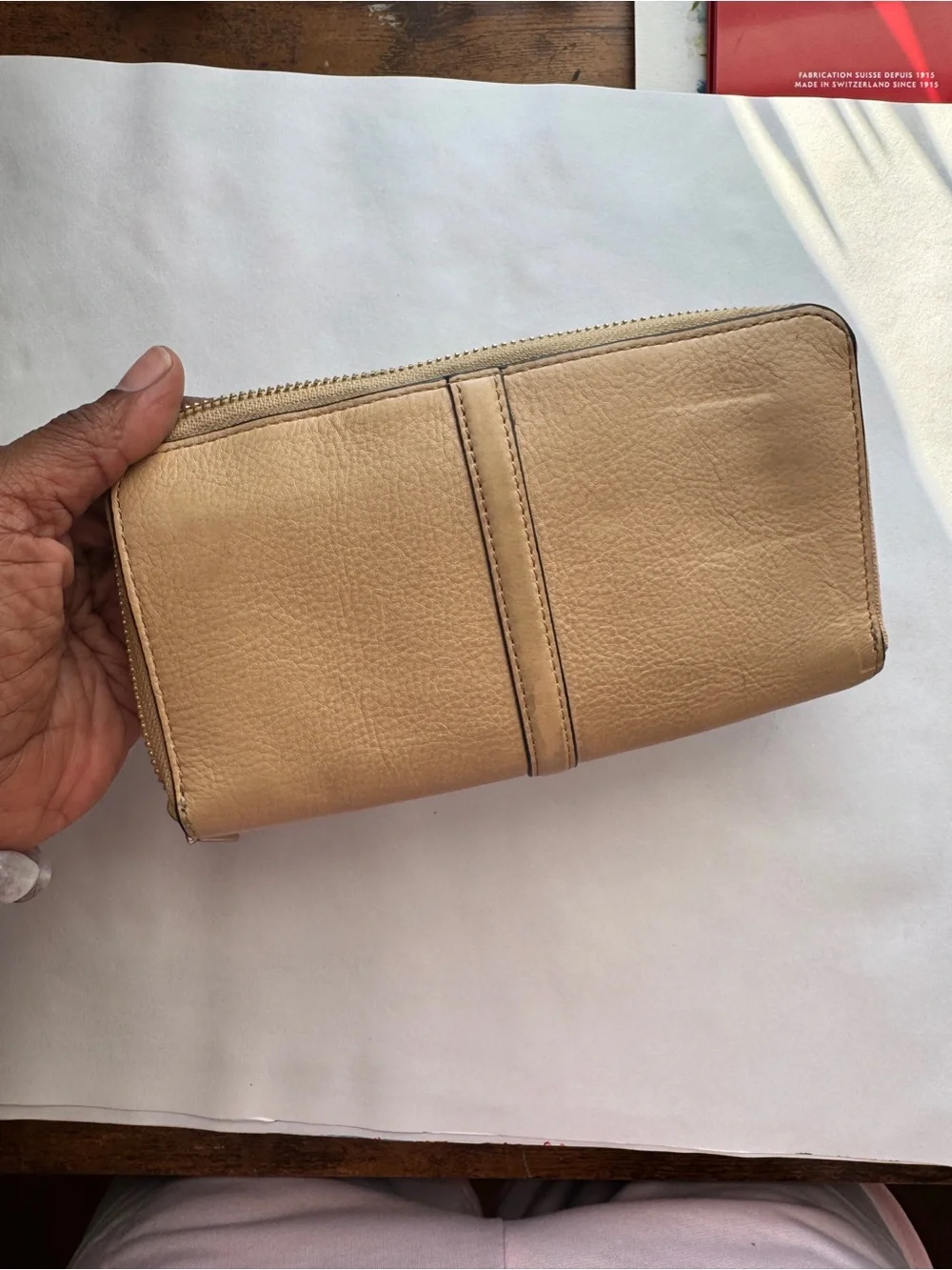 Rebecca Minkoff Neutral Beige Leather Wallet with Gold Hardware